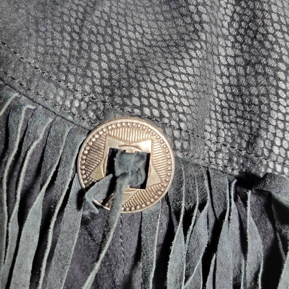 Vintage 80s fringe suede leather crop moto jacket black small medium - Picture 6 of 16